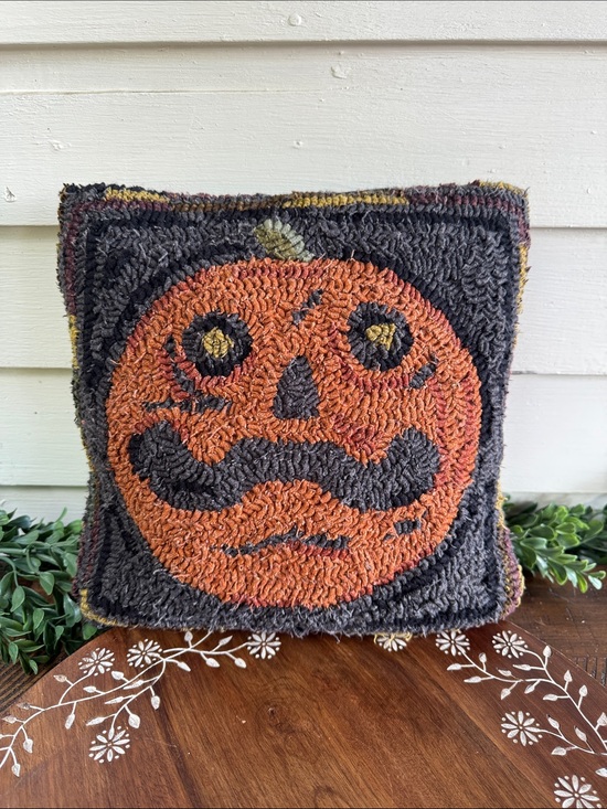 Vintage Other - Vintage Handcrafted Orange Pumpkin Hooked Pillow - Home Holiday Accent
